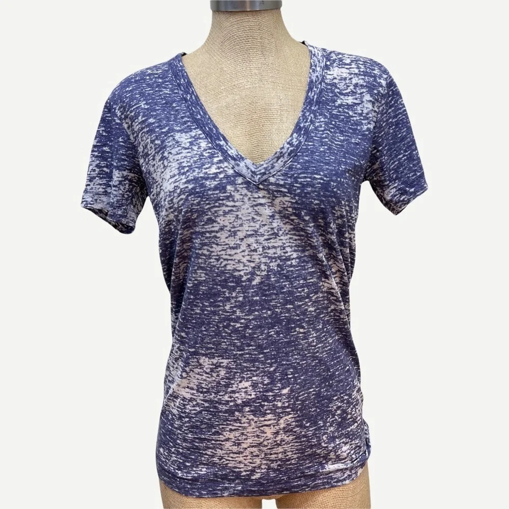 HI-LINE Blue Space Dye V Neck T-Shirt‎ S